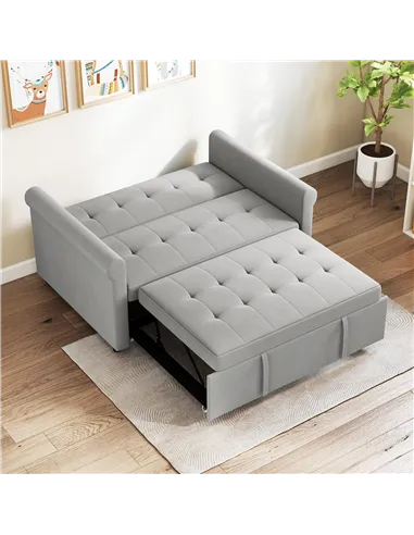 HOMCOM Two-Seater Velvet-Feel Sofa Bed - Grey