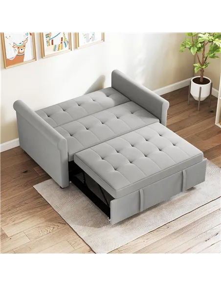 HOMCOM Two-Seater Velvet-Feel Sofa Bed - Grey