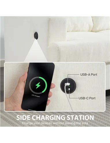 HOMCOM 3 Seater Sofa with USB Ports & Cup Holders - Cream White