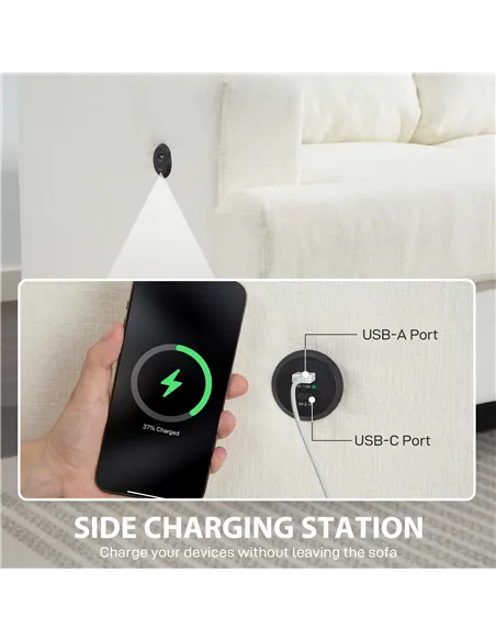 HOMCOM 3 Seater Sofa with USB Ports & Cup Holders - Cream White