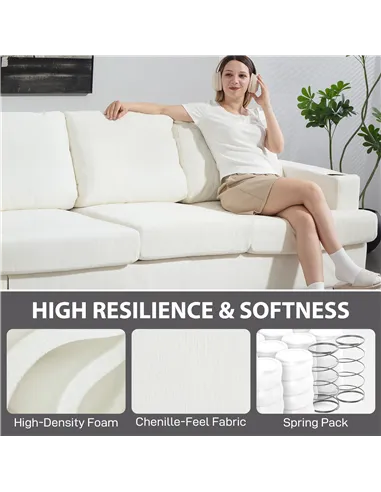 HOMCOM 3 Seater Sofa with USB Ports & Cup Holders - Cream White