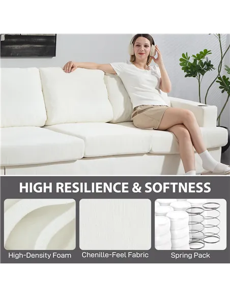 HOMCOM 3 Seater Sofa with USB Ports & Cup Holders - Cream White