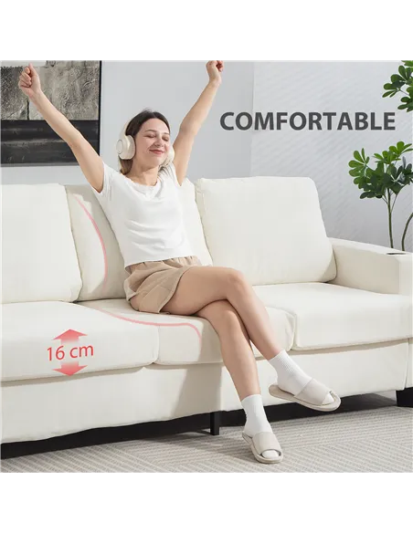 HOMCOM 3 Seater Sofa with USB Ports & Cup Holders - Cream White
