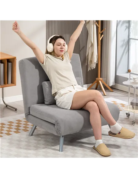 HOMCOM Single Snow Flannel Chair Bed - Grey