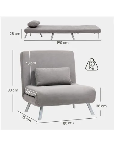 HOMCOM Single Snow Flannel Chair Bed - Grey