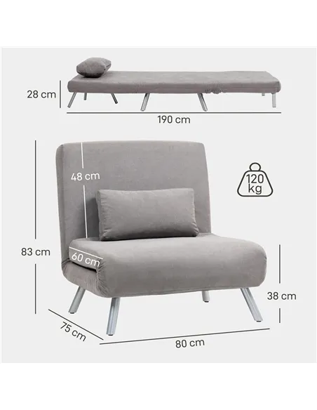 HOMCOM Single Snow Flannel Chair Bed - Grey