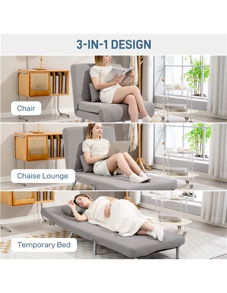 HOMCOM Single Snow Flannel Chair Bed - Grey
