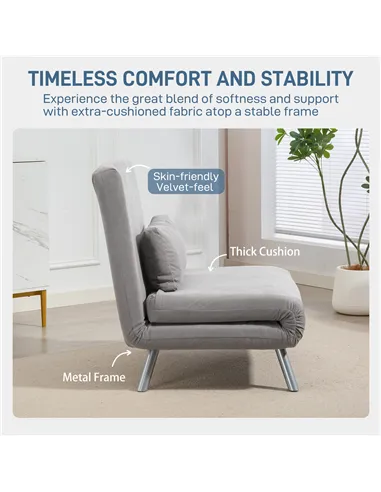 HOMCOM Single Snow Flannel Chair Bed - Grey