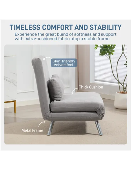 HOMCOM Single Snow Flannel Chair Bed - Grey