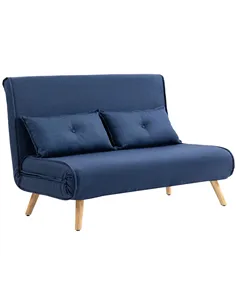 HOMCOM Two-Seater Linen-Look Sofa Bed - Dark Blue