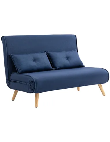 HOMCOM Two-Seater Linen-Look Sofa Bed - Dark Blue