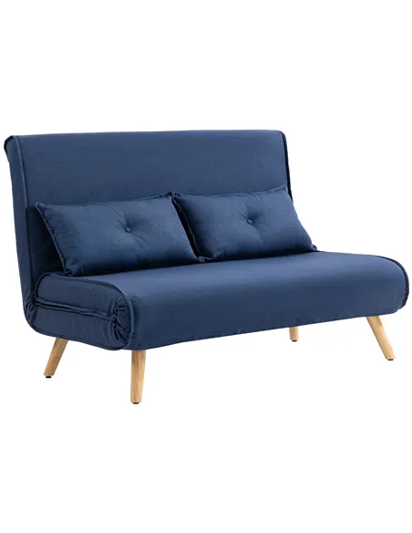 HOMCOM Two-Seater Linen-Look Sofa Bed - Dark Blue