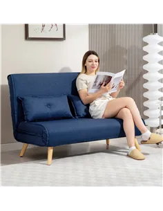 HOMCOM Two-Seater Linen-Look Sofa Bed - Dark Blue 2