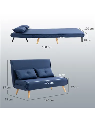 HOMCOM Two-Seater Linen-Look Sofa Bed - Dark Blue
