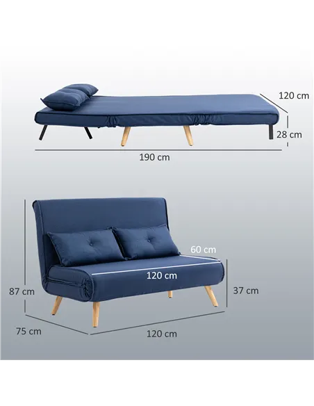 HOMCOM Two-Seater Linen-Look Sofa Bed - Dark Blue