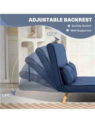 HOMCOM Two-Seater Linen-Look Sofa Bed - Dark Blue