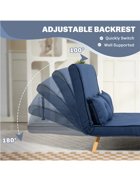 HOMCOM Two-Seater Linen-Look Sofa Bed - Dark Blue