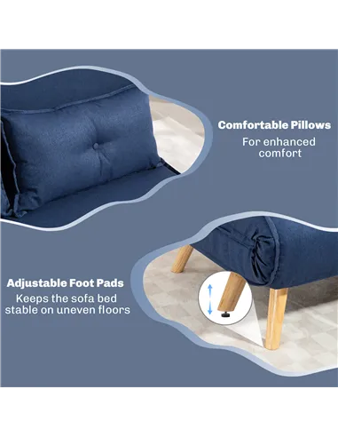 HOMCOM Two-Seater Linen-Look Sofa Bed - Dark Blue