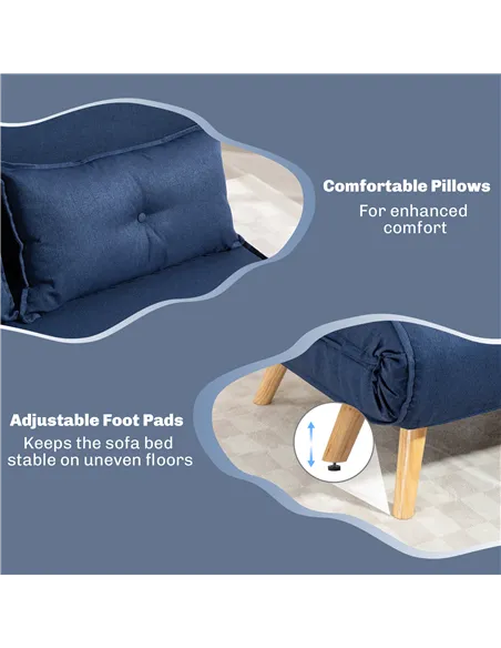 HOMCOM Two-Seater Linen-Look Sofa Bed - Dark Blue