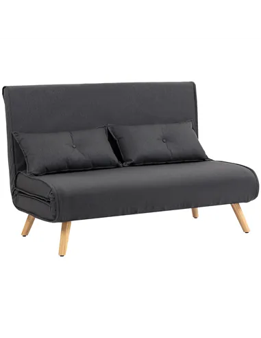HOMCOM Two-Seater Linen-Look Sofa Bed - Charcoal Grey