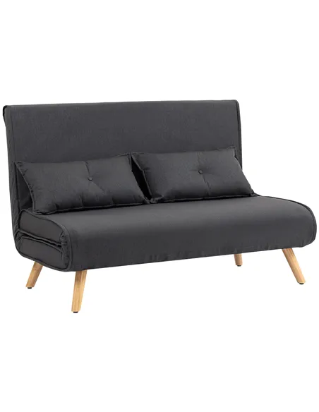 HOMCOM Two-Seater Linen-Look Sofa Bed - Charcoal Grey