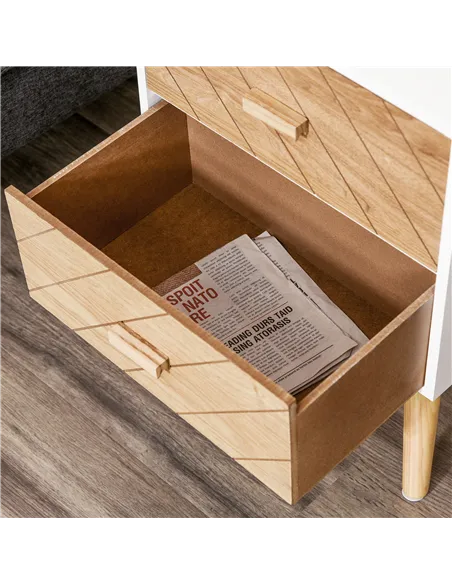 HOMCOM 2 Drawers Bedside Table with Pine Legs, Bedroom Wooden Storage Cabinet, Natural