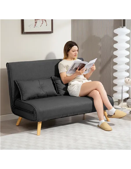 HOMCOM Two-Seater Linen-Look Sofa Bed - Charcoal Grey