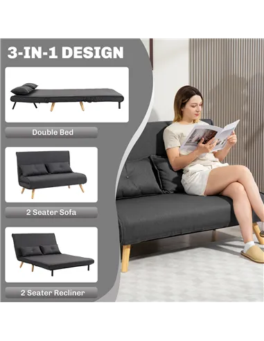 HOMCOM Two-Seater Linen-Look Sofa Bed - Charcoal Grey