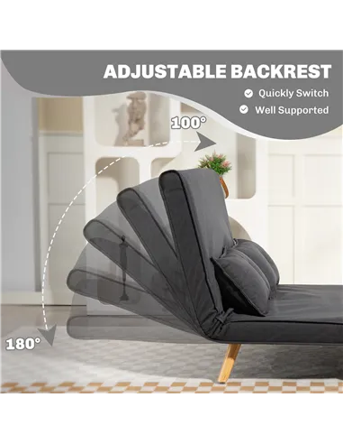 HOMCOM Two-Seater Linen-Look Sofa Bed - Charcoal Grey