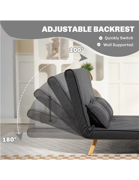 HOMCOM Two-Seater Linen-Look Sofa Bed - Charcoal Grey