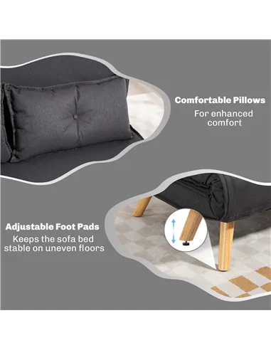 HOMCOM Two-Seater Linen-Look Sofa Bed - Charcoal Grey