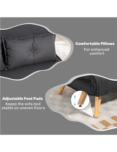 HOMCOM Two-Seater Linen-Look Sofa Bed - Charcoal Grey