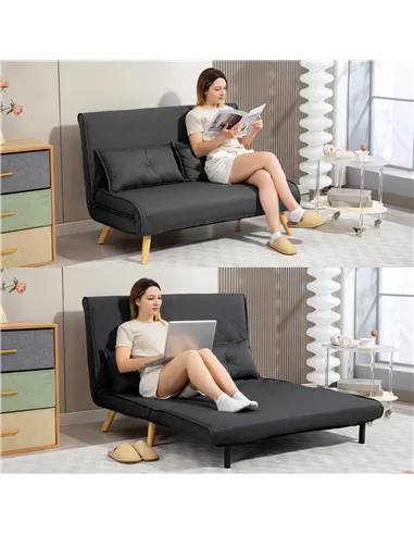 HOMCOM Two-Seater Linen-Look Sofa Bed - Charcoal Grey