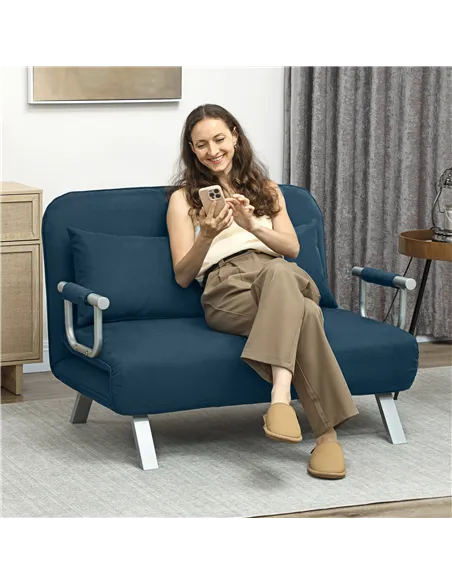 HOMCOM Two-Seater Click-Clack Sofa Bed - Navy Blue