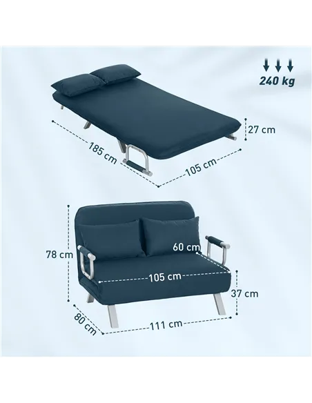 HOMCOM Two-Seater Click-Clack Sofa Bed - Navy Blue