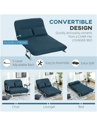 HOMCOM Two-Seater Click-Clack Sofa Bed - Navy Blue