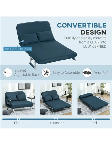 HOMCOM Two-Seater Click-Clack Sofa Bed - Navy Blue