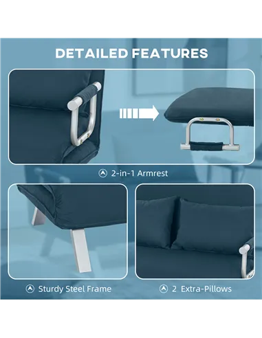HOMCOM Two-Seater Click-Clack Sofa Bed - Navy Blue