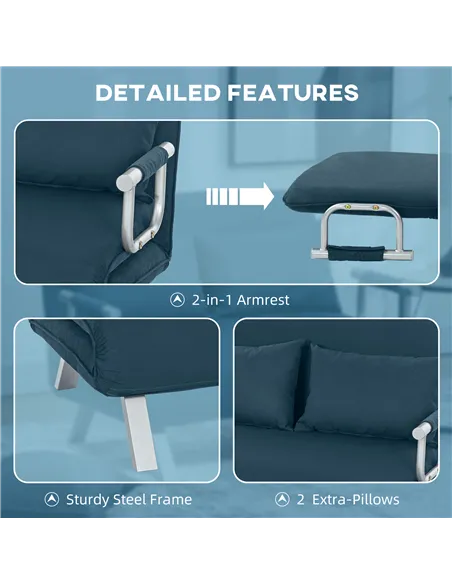 HOMCOM Two-Seater Click-Clack Sofa Bed - Navy Blue