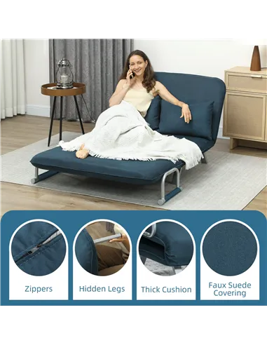 HOMCOM Two-Seater Click-Clack Sofa Bed - Navy Blue