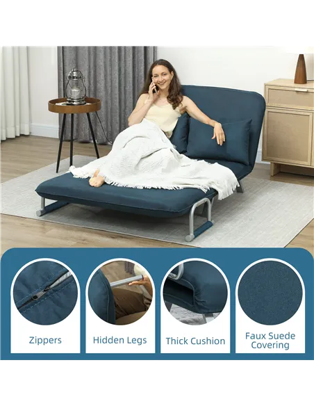 HOMCOM Two-Seater Click-Clack Sofa Bed - Navy Blue