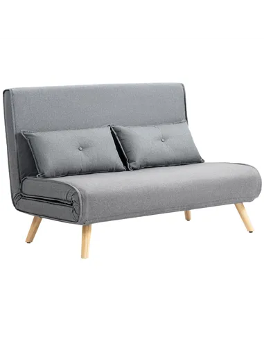 HOMCOM Two-Seater Linen-Look Sofa Bed - Grey