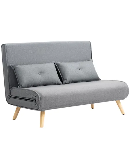 HOMCOM Two-Seater Linen-Look Sofa Bed - Grey
