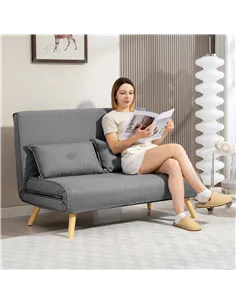 HOMCOM Two-Seater Linen-Look Sofa Bed - Grey 2