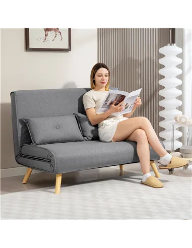 HOMCOM Two-Seater Linen-Look Sofa Bed - Grey