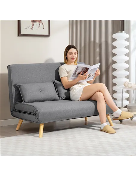 HOMCOM Two-Seater Linen-Look Sofa Bed - Grey