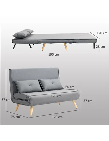 HOMCOM Two-Seater Linen-Look Sofa Bed - Grey