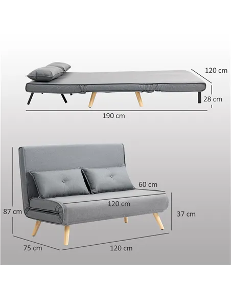 HOMCOM Two-Seater Linen-Look Sofa Bed - Grey