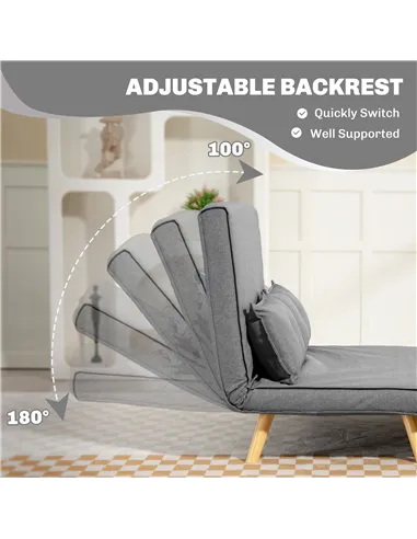 HOMCOM Two-Seater Linen-Look Sofa Bed - Grey