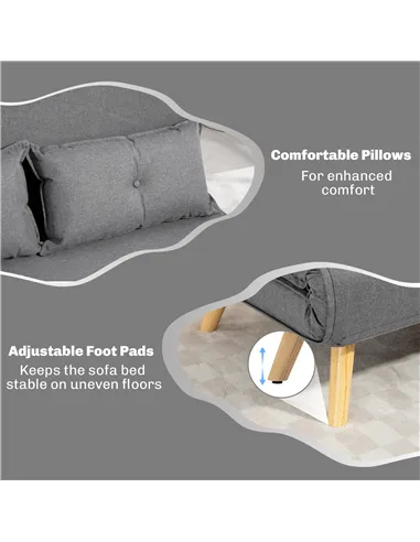 HOMCOM Two-Seater Linen-Look Sofa Bed - Grey